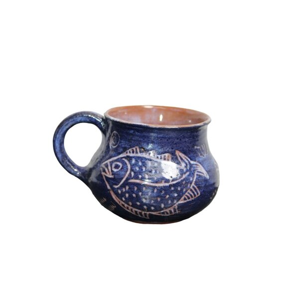 Handmade Pottery Cup Featuring Fish - Picture 1 of 5